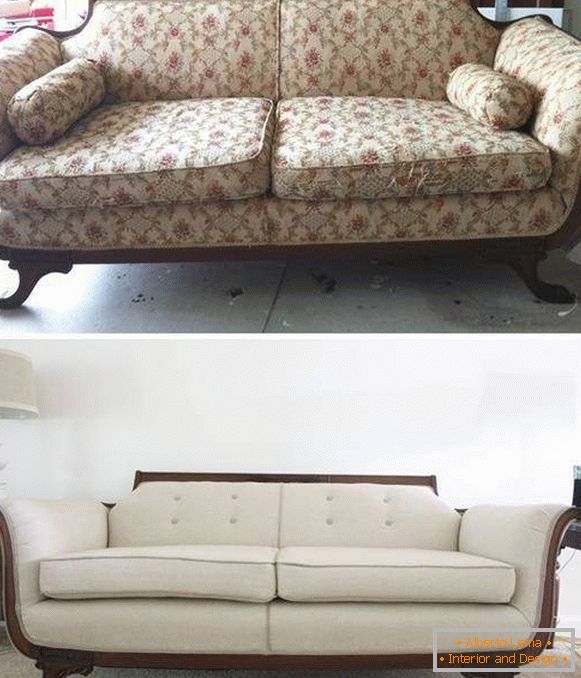 Restoration of upholstered furniture - sofa photo before and after