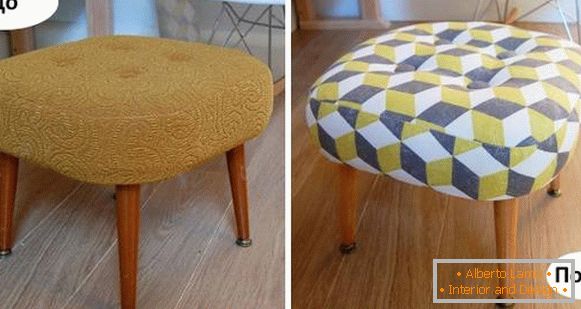 Repair of upholstered furniture - photo of the ottoman before and after