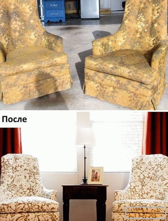 Repair of upholstered furniture - photo of armchairs before and after