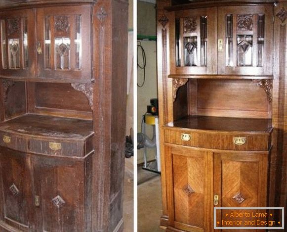 Repair of old furniture - varnishing of the cupboard-cupboard
