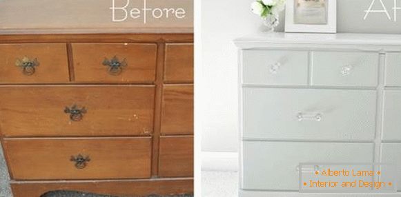 Old furniture before and after the restoration of the dresser