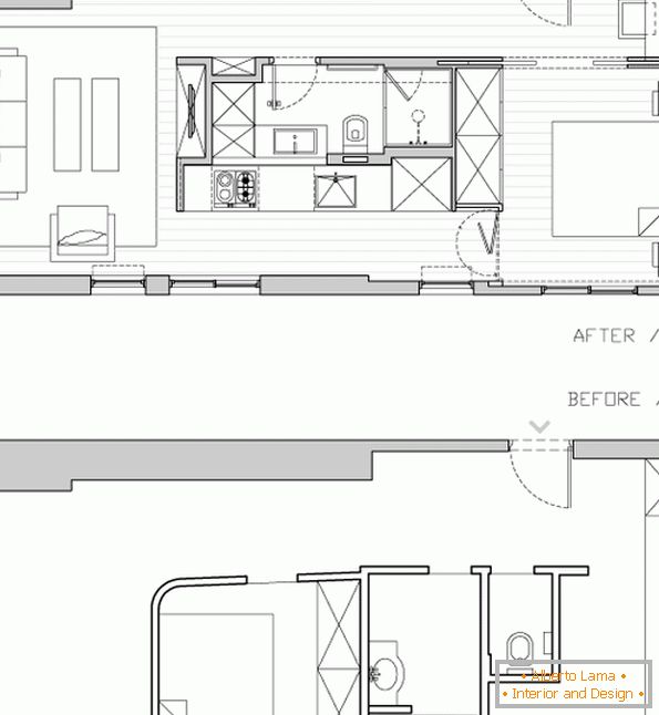 The layout of a small studio apartment