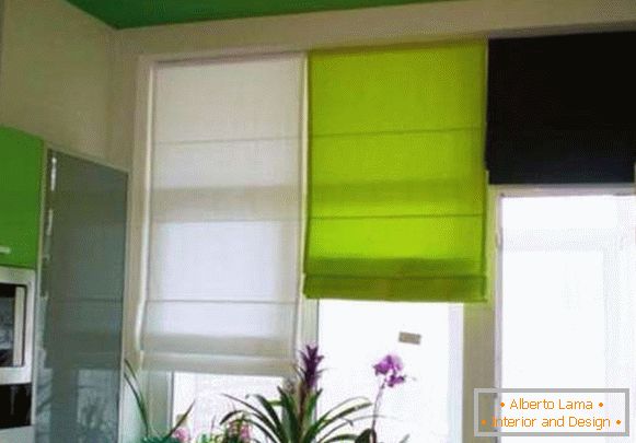 Roman curtains in the kitchen with green, photo 4
