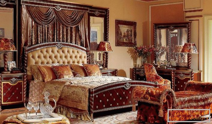 Noble style of Empire in its brightest manifestation in the bedroom of the French family.