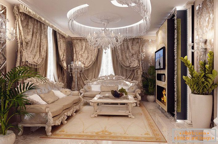 Pompous, artsy living room in Empire style.