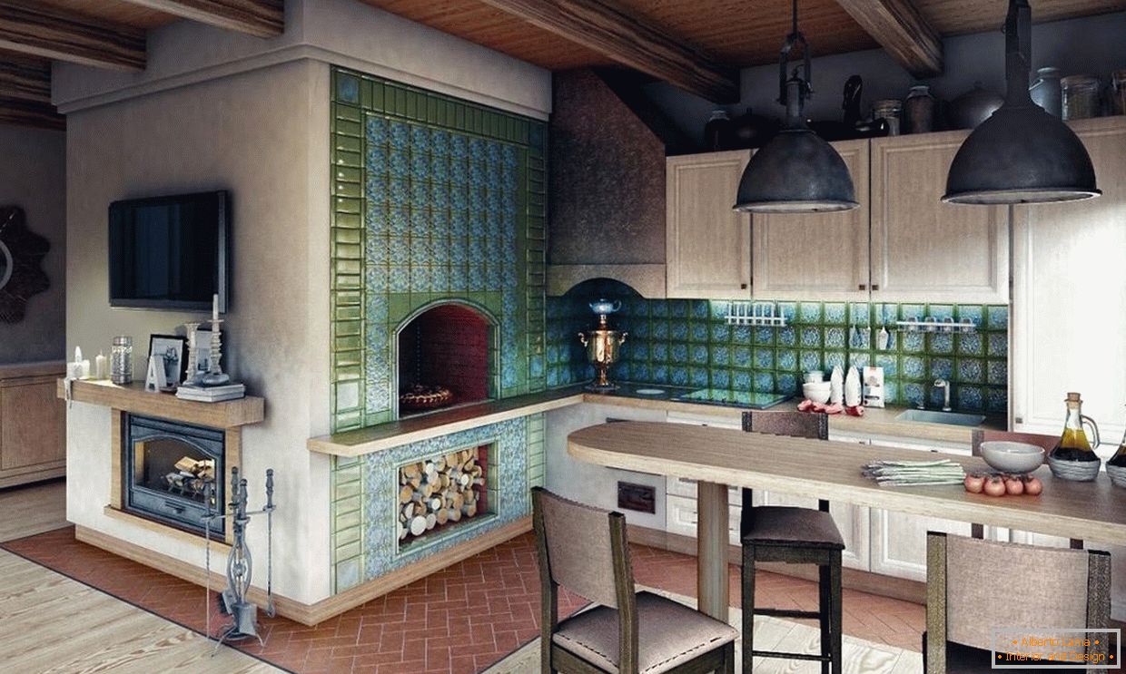 Stove with tiles in the kitchen