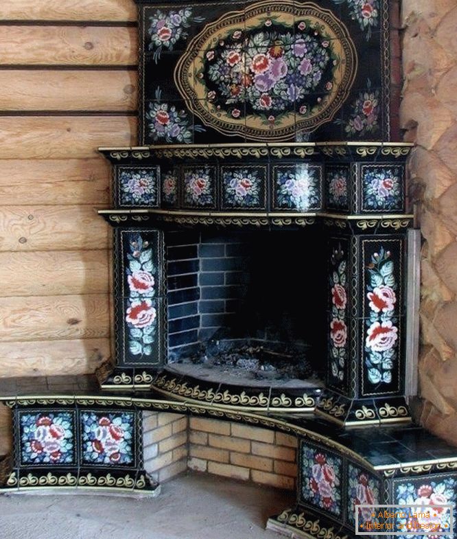 Furnace in a corner of a log house