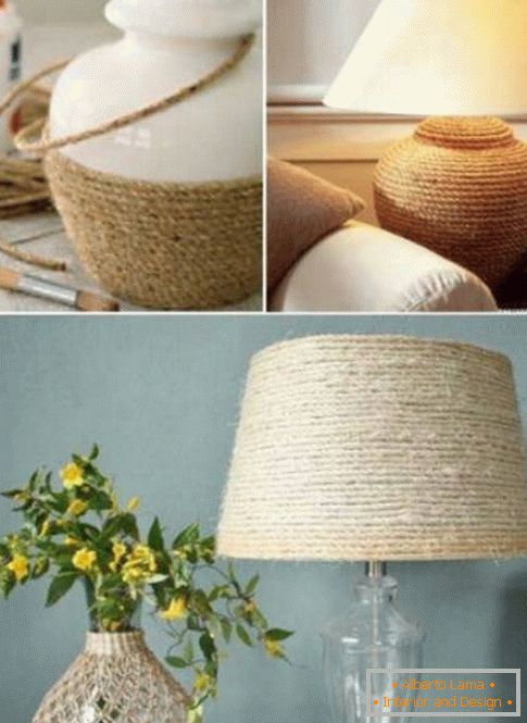 Lamp with twine decor