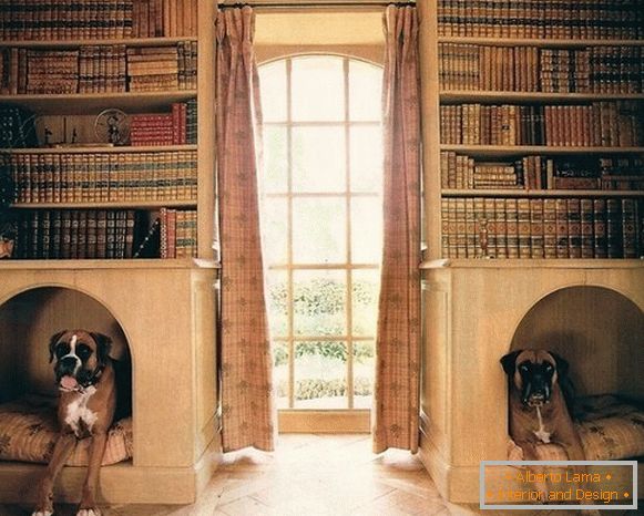 Booths for dogs in book shelving