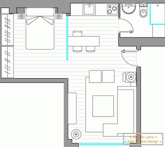 The layout of a small studio apartment