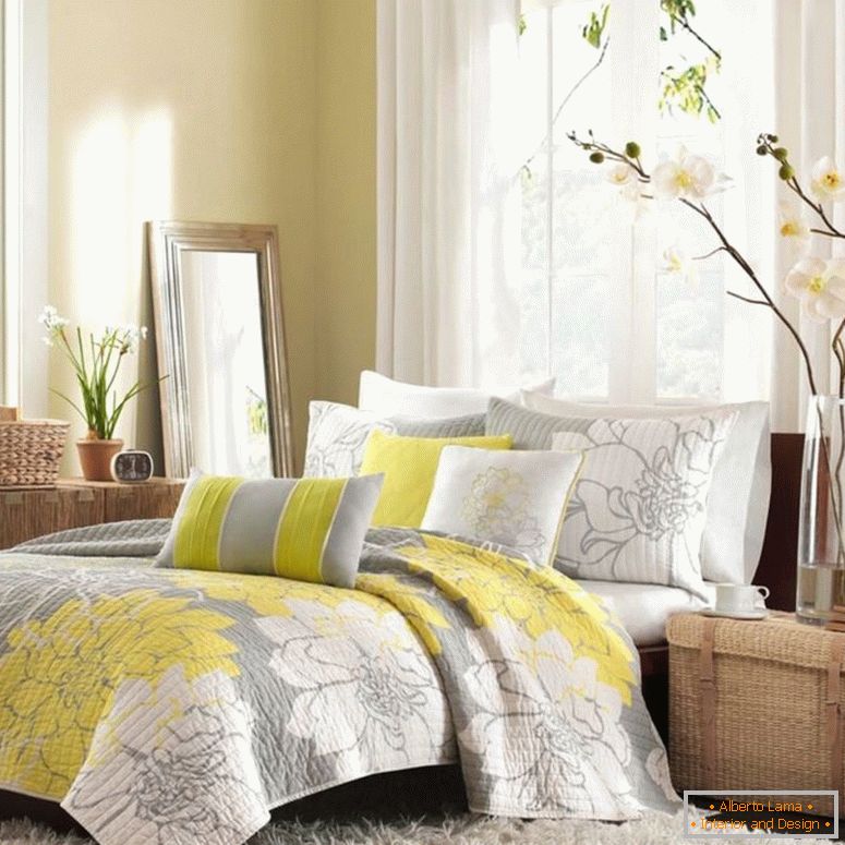 endearing-pretty-flowers-decorating-idea-mixed-with-grey-white-bedroom-interiors-plus-yellow-accent