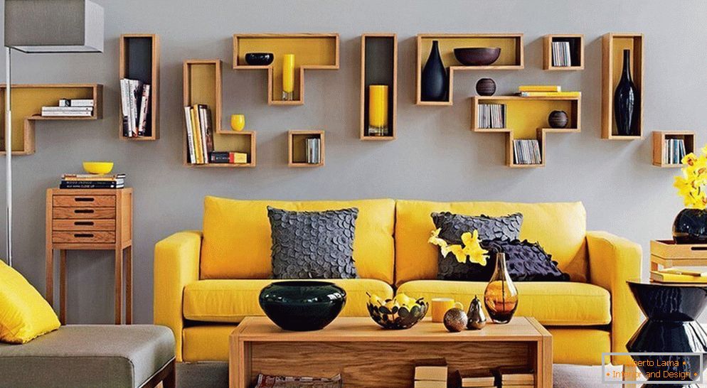 Yellow in gray interior