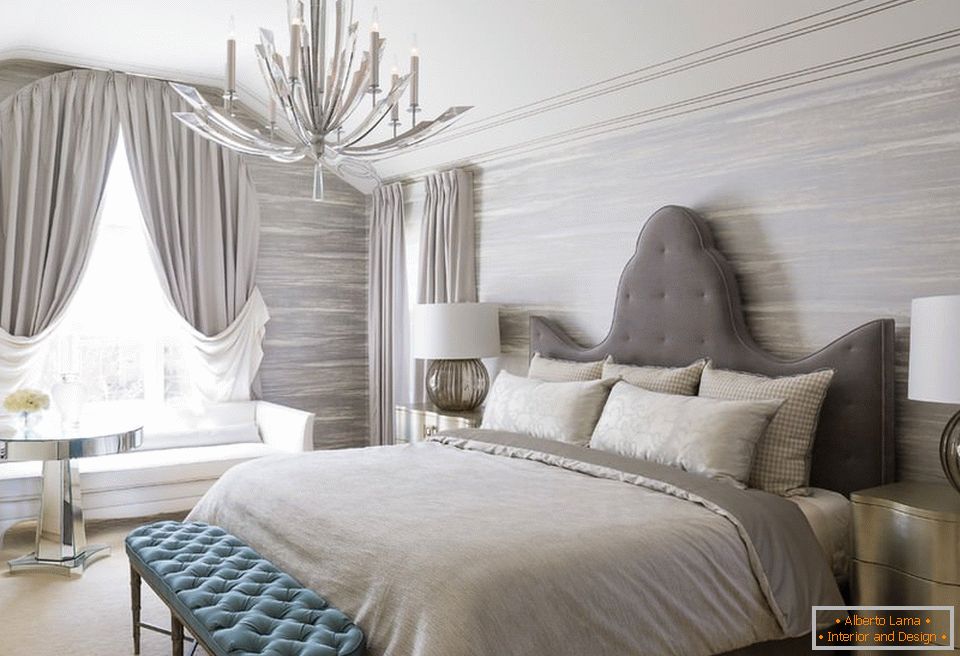 Luxury bedroom decor with gray textiles