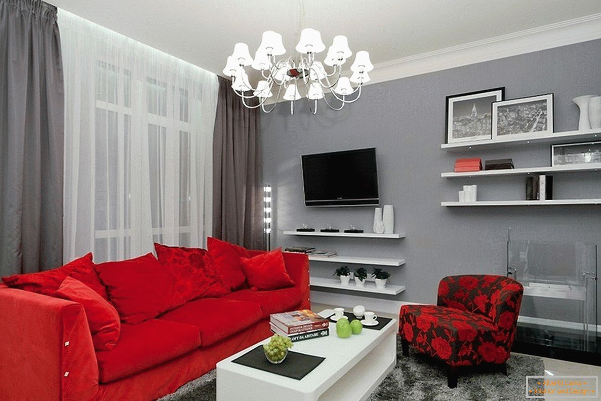 Gray-red living room