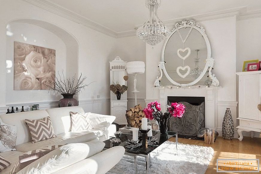 Living room в стиле шебби шик в белых тонах