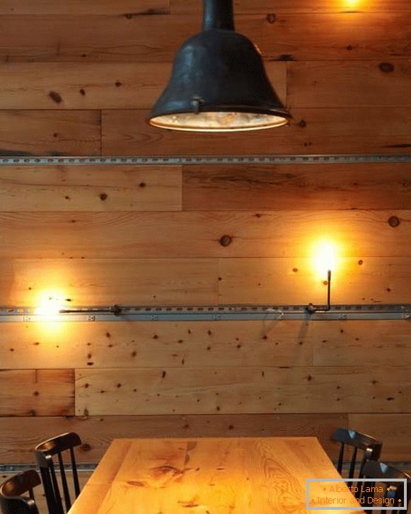 Interior of a dining room decorated with a tree