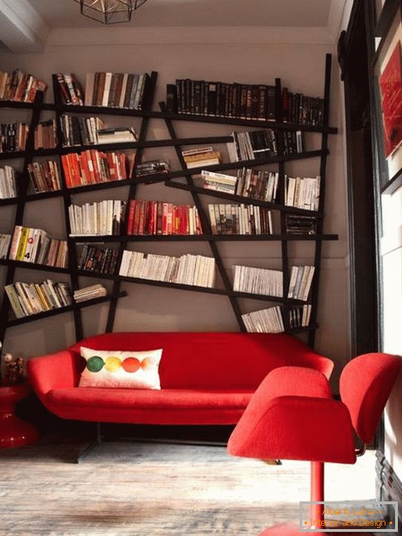 Stylish black shelves on the wall