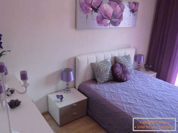 Purple curtains in the bedroom - photo with a beautiful decor