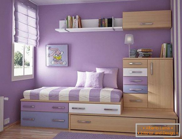 Design of a children's room in purple tones