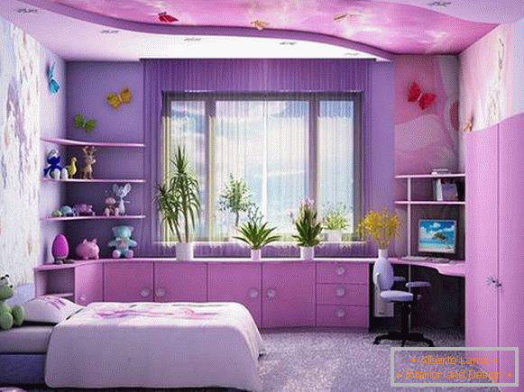 Purple color in the interior of the children's room