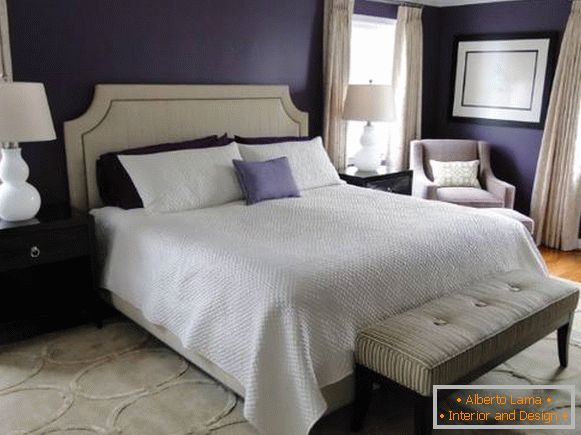 Dark purple eggplant color on the bedroom walls