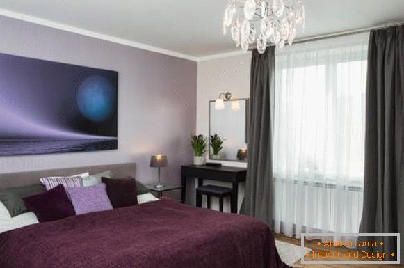 Purple color in the interior of the bedroom - photo 2017