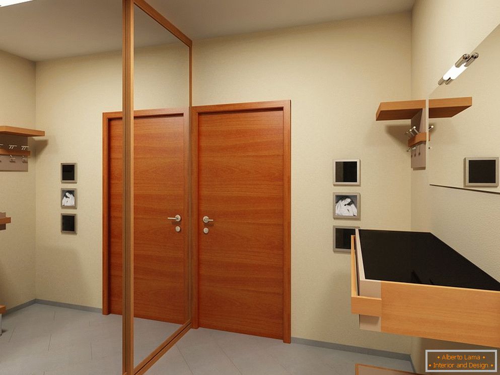 Large wardrobe with a mirror in the hallway