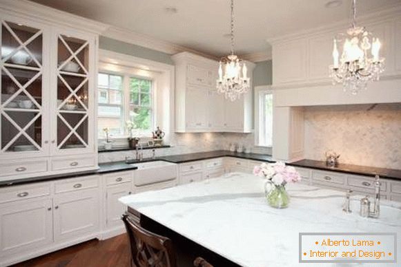 Kitchen cabinet with a glass door in the interior