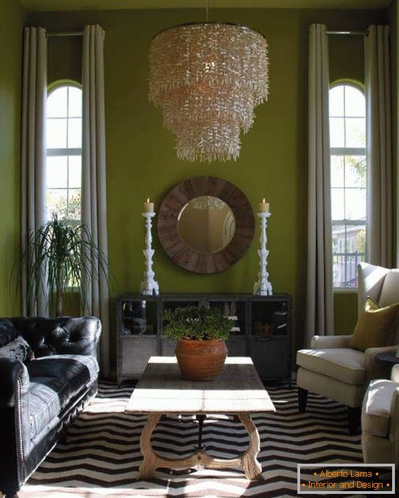 light gray-curtains-in-the-green-living room