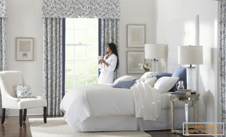 beautiful-white-blue-glass-modern-design-window-curtain-bedroom-ideas-flower-motif-valance-vintage-curtain-be-equipped-double-night-lamp-white-cover-bed-mattress-wood-floor-at-bedroom-as-well-as-curta