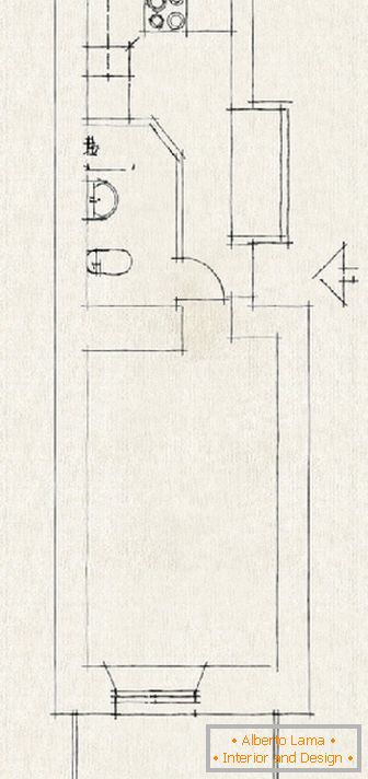 Plan by the hand of a small apartment