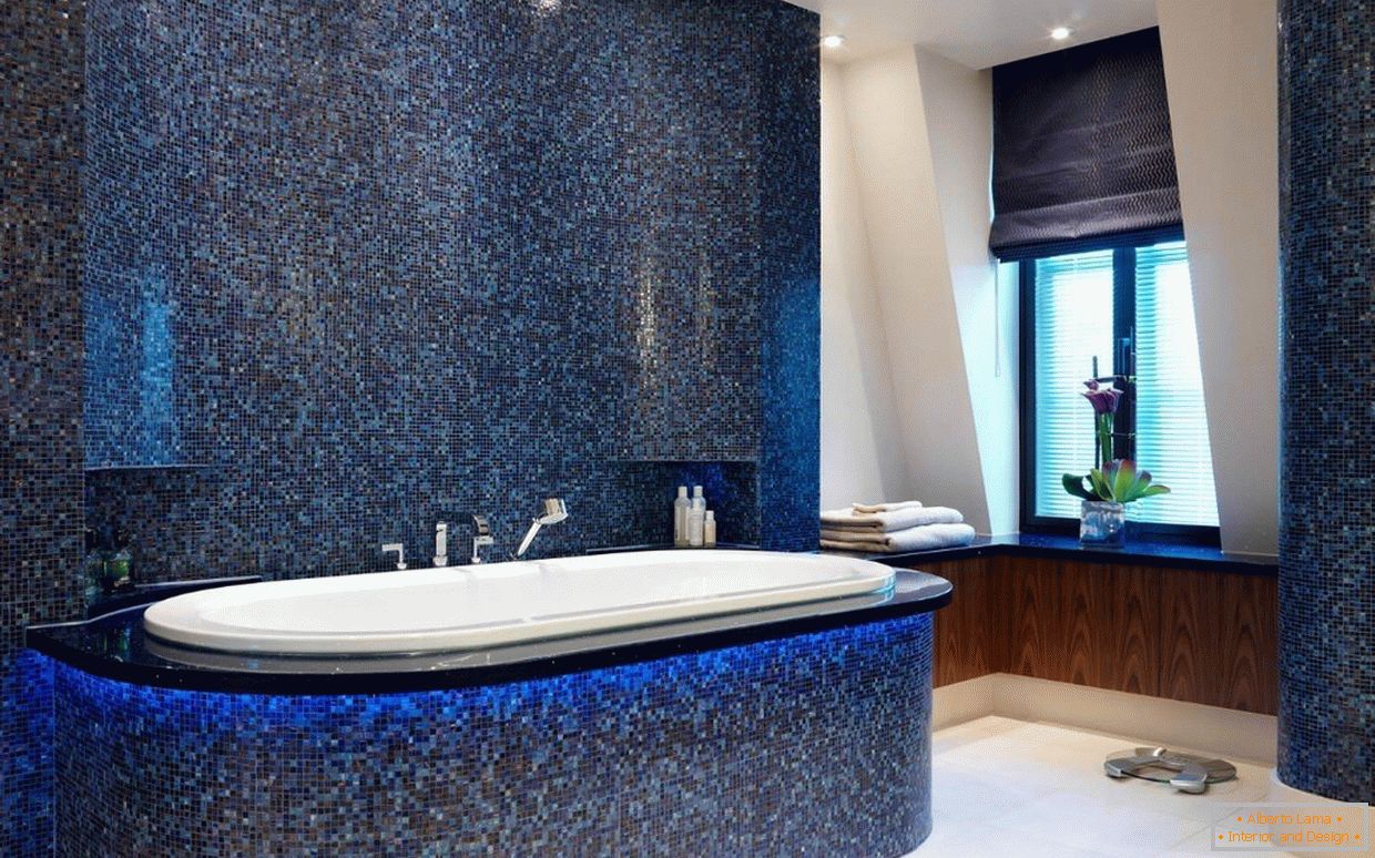 Dark blue mosaic in the bathroom
