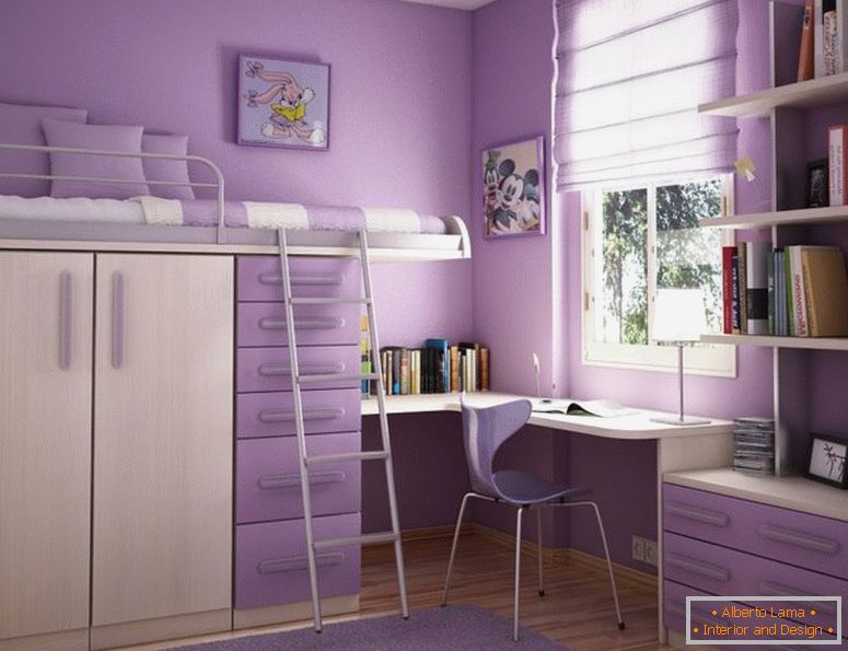 comfortable-bedroom-design-idea-for-teenage-girls-with-lilac-wall-cream-bunk-bed-with-lilac-drawers-and-white-window-frame-admirable-bedroom-design-ideas-for-teenage-girls