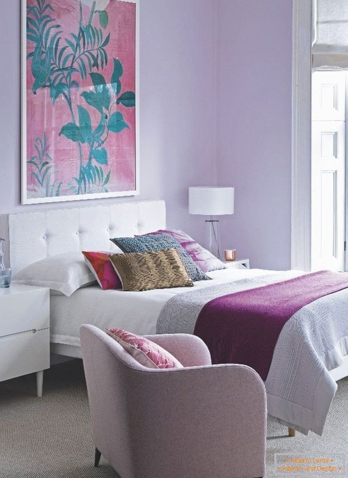 Cozy bedroom in lilac color