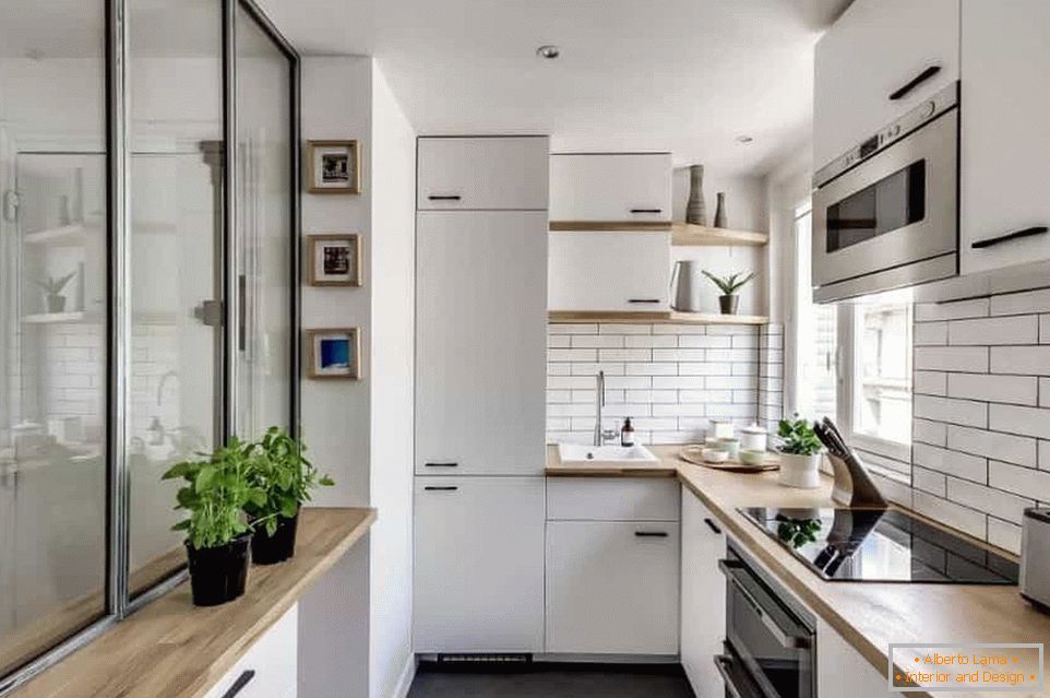 Narrow little kitchen in white