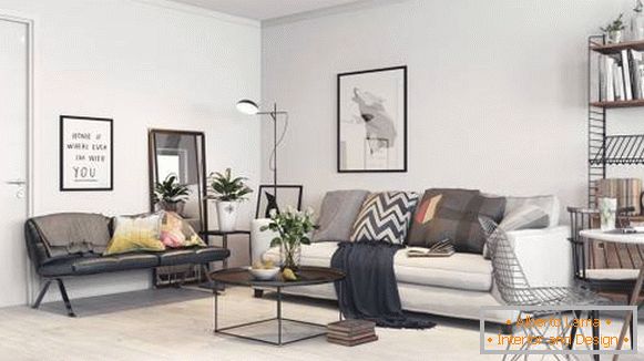 Scandinavian studio apartment - photo of living room and hallway