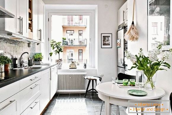 Kitchen design in a two-room apartment in Scandinavian style