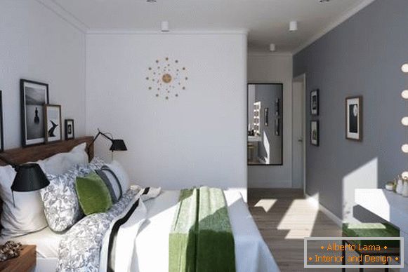 Design of a bedroom in a two-room apartment in Scandinavian style