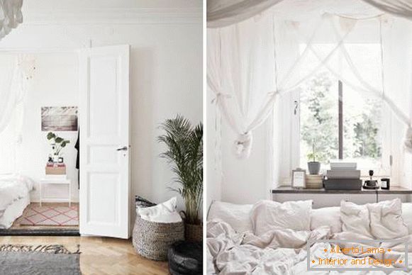 Scandinavian bedroom interior in a small apartment