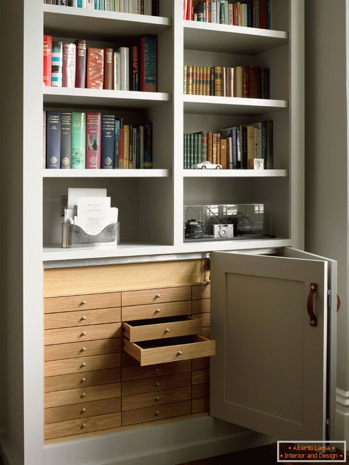 Shelf for books with drawers