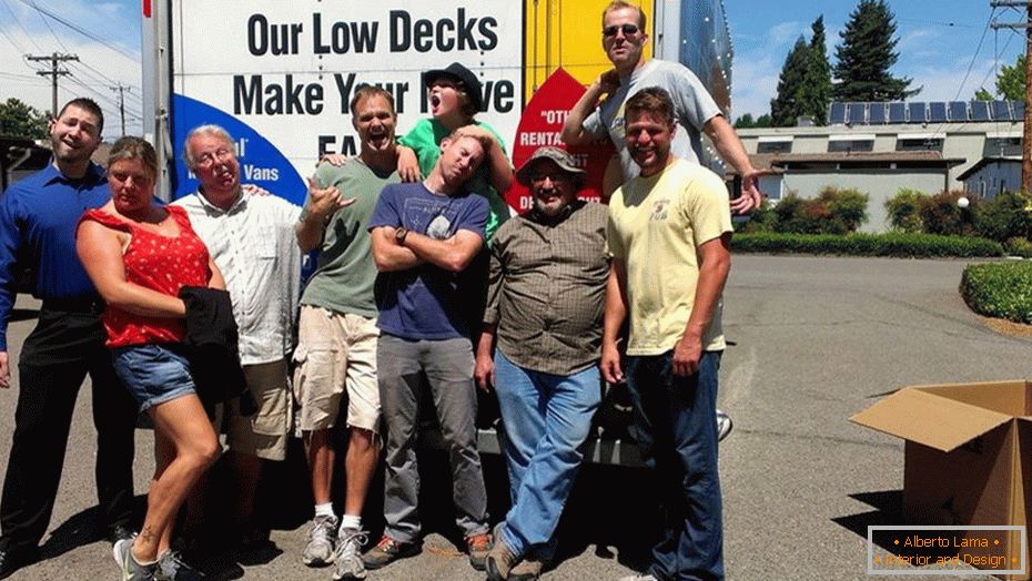 A company of friends near a truck