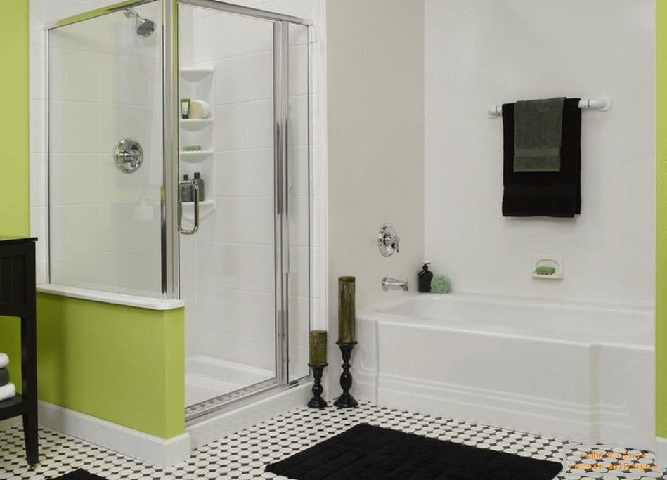 Black and white bathroom with green