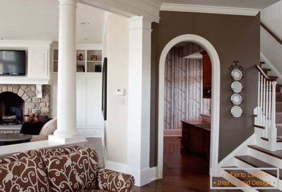 Interior of the house in combination of white and brown colors