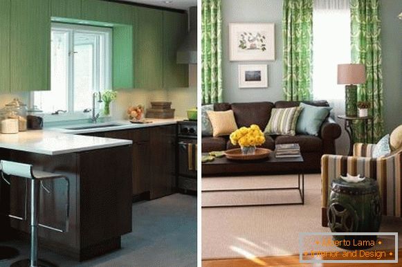 Beautiful combination of colors in the interior - brown and green