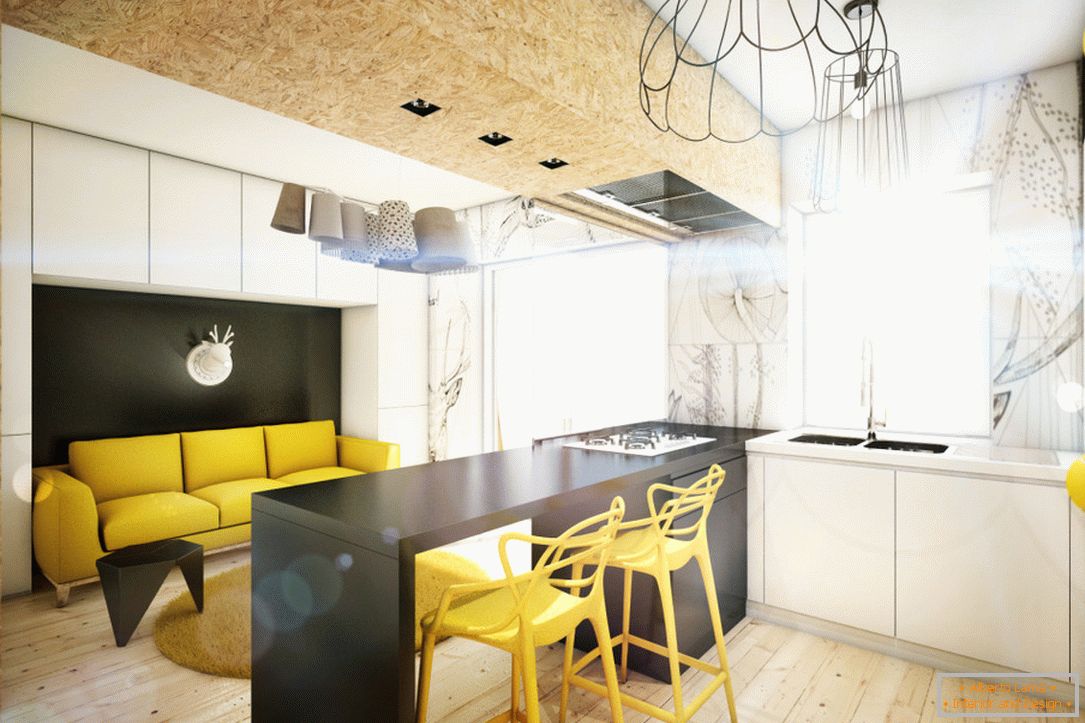 The combination of yellow in the interior of a small apartment