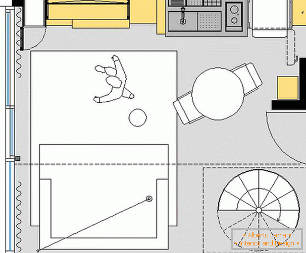 Plan of the first level of a small apartment