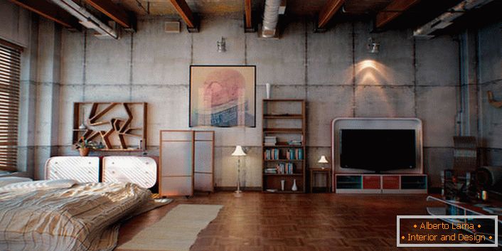 Loft style is practical and functional. The roughing of the walls looks specific and original. 