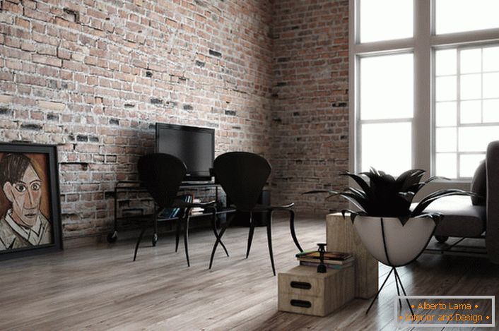 Noteworthy brick decoration of the walls. The style of loft for interior design is more often used by creative creative people.