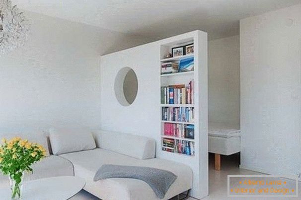 Large shelving in the bedroom of the living room