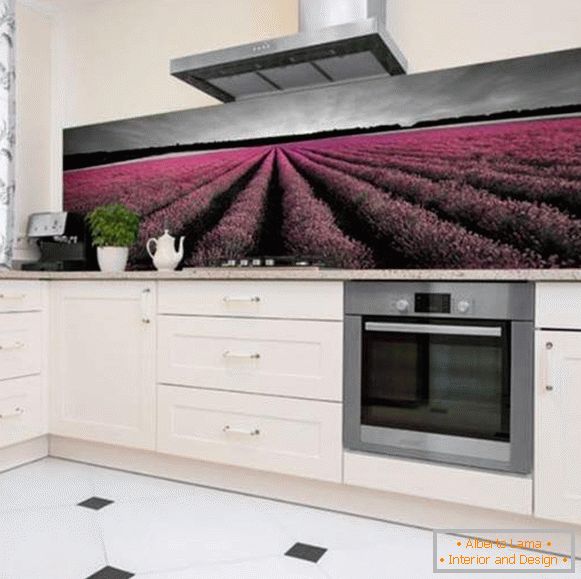 kitchen design with decorative stone and photo wallpapers, photo 3